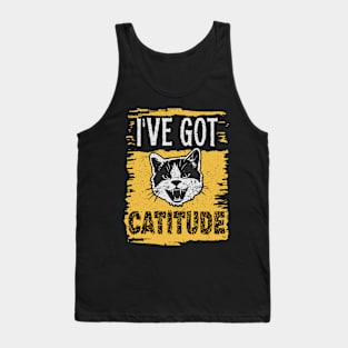 Funny I've Got Catitude Distressed Design Tank Top